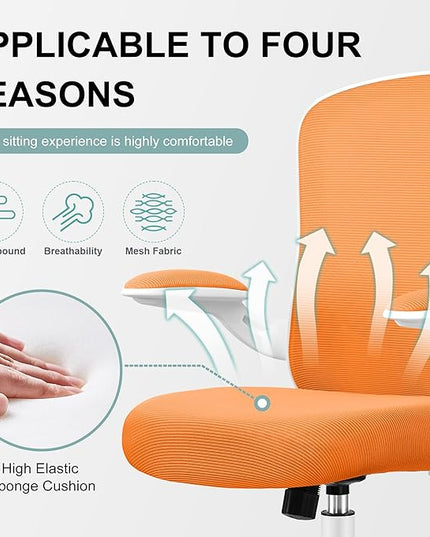 Ergonomic Office Chair, Lumbar Support Desk Chair with Flip-up Armrest and Breathable Mesh, Height Adjustable Swivel Office Chair Orange - LeafyLoom