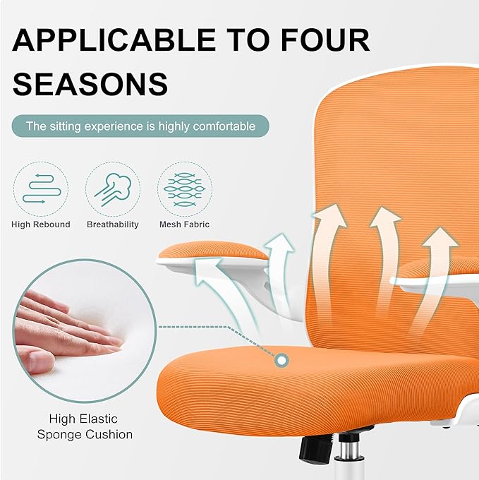 Ergonomic Office Chair, Lumbar Support Desk Chair with Flip-up Armrest and Breathable Mesh, Height Adjustable Swivel Office Chair Orange - LeafyLoom