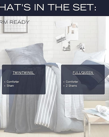 Nautica - Queen Comforter Set, Reversible Bedding with Matching Shams, Home Decor for All Seasons (Heathered Block Grey, Queen) - LeafyLoom