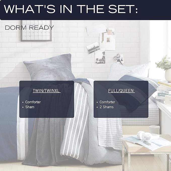 Nautica - Queen Comforter Set, Reversible Bedding with Matching Shams, Home Decor for All Seasons (Heathered Block Grey, Queen) - LeafyLoom