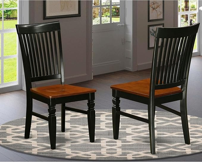 East West Furniture WEC-BCH-W Weston Dining Chairs - Slat Back Wooden Seat Chairs, Set of 2, Black & Cherry - LeafyLoom