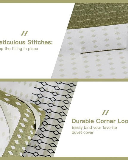 Litanika Olive Green Comforter Set King - 3 Pieces Lightweight Olive Green White Colorblock Stripe Fluffy Bedding Comforter Sets, All Season Bed Set - LeafyLoom