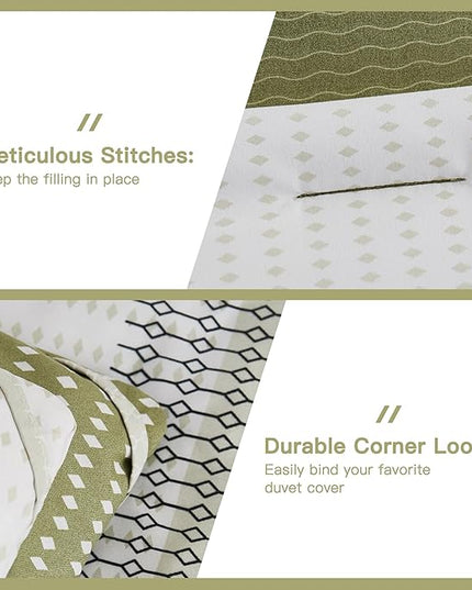 Litanika Olive Green Comforter Set Full - 3 Pieces Lightweight Olive Green White Colorblock Stripe Fluffy Bedding Comforter Sets, All Season Bed Set - LeafyLoom