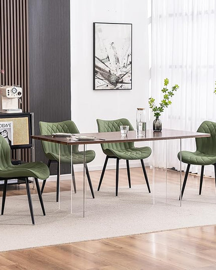 YOUNIKE Dining Chairs Set of 2, Upholstered Faux Leather Kitchen Dining Room Chairs, Modern Living Room Bedroom Side Chairs with Wide Curved Back and Metal Legs, Olive Green - LeafyLoom
