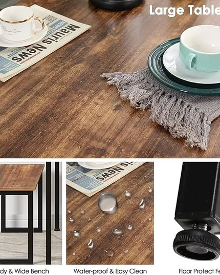 SogesHome Dining Table Set with 2-Benches, 3-Pices Dinning Set for Dining Room, 45’’ Lunch Table Set for Home, Kitchen, Living-Room, Restaurant, Vintage Brown - LeafyLoom