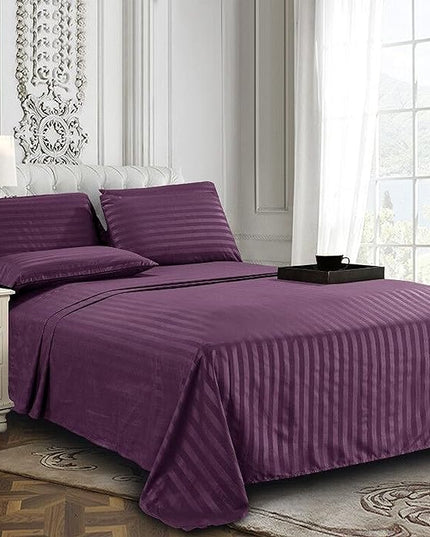 Elegant Comfort Best, Softest, Coziest 6-Piece Sheet Sets! - 1500 Premier Hotel Quality Luxurious Wrinkle Resistant 6-Piece DAMASK STRIPE Bed Sheet Set, King Eggplant/Purple - LeafyLoom