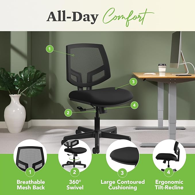 HON H5711 Volt Mesh Computer Chair for Office Desk, Task Chair, Black - LeafyLoom