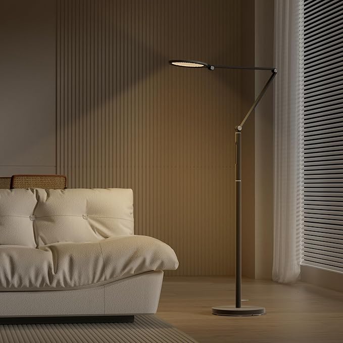 Honeywell LED Floor Lamp - F01BK Sunturalux™ Eye Caring Dimmable Standing Light with Remote,Bright Natural Daylight 5 Colors & 5 Brightness Adjustable Tall Lampara for Home Office Living Room Bedroom - LeafyLoom