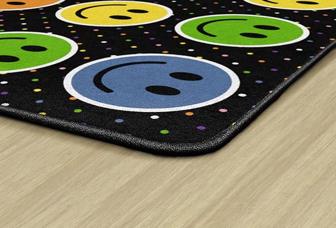 Flagship Carpets Smiley Seating (Seats 20) Classroom Area Rug or Educational Learning Mat, Kids Room or Playroom Carpet, 6' x 8'4", Black/Multi - LeafyLoom