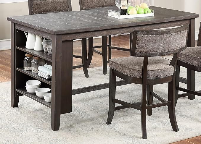 NicBex 60Inch Rectangular Dining Table,Counter Height Kitchen Table with Solid Wood Tabletop and Storage Shelves for 4 to 6,Dining Room Table for Kitchen,Dining Living Room,Easy Clean,Espresso - LeafyLoom