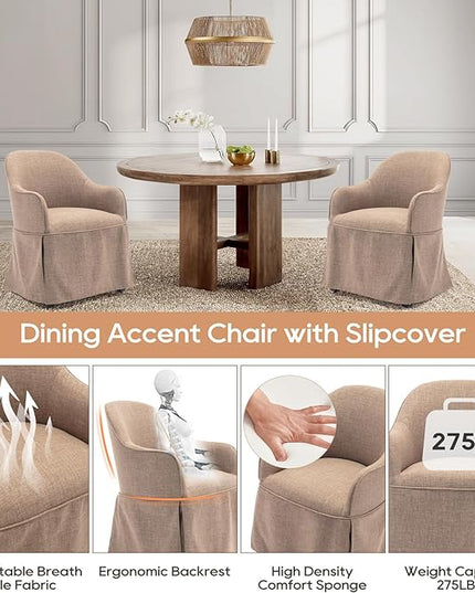 COLAMY Modern Accent Dining Chair Set of 2, Barrel Accent Armchair, 20 Inch Dining Chair with Cover, Chair with Back for Kitchen,Dining Room,Camel - LeafyLoom