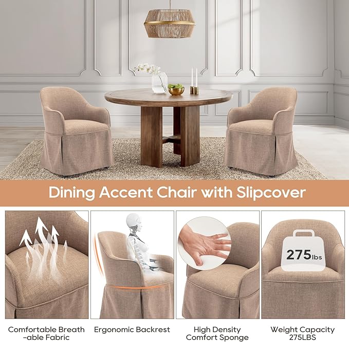 COLAMY Modern Accent Dining Chair Set of 2, Barrel Accent Armchair, 20 Inch Dining Chair with Cover, Chair with Back for Kitchen,Dining Room,Camel - LeafyLoom