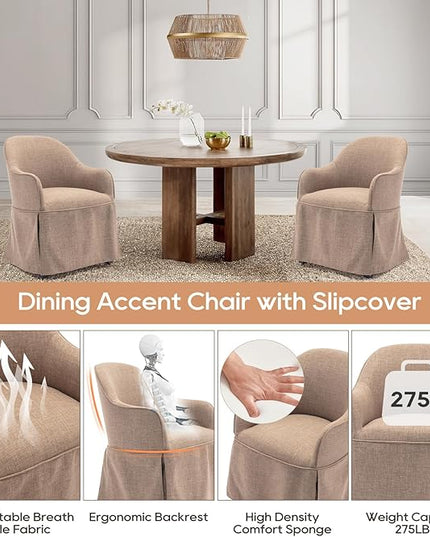 COLAMY Modern Accent Dining Chair, Barrel Accent Armchair, 20 Inch Dining Chair with Cover, Dining Chair with Back for Kitchen,Dining Room,Camel - LeafyLoom