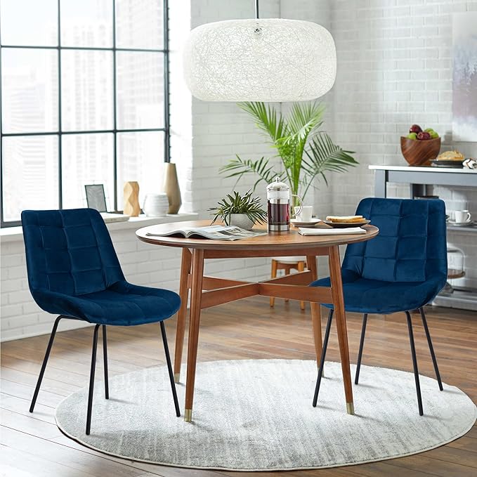 NicBex Velvet Dining Chairs, Upholstered Reception Chairs, Tufted Accent Chair with Metal Legs for Home Kitchen, Living Room, Set of 2, Blue - LeafyLoom