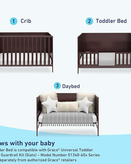 Graco Theo 3-in-1 Convertible Crib (Espresso) - GREENGUARD Gold Certified, Converts to Toddler Bed & Daybed, Fits Standard Full-Size Crib Mattress, 4 Adjustable Mattress Heights - LeafyLoom