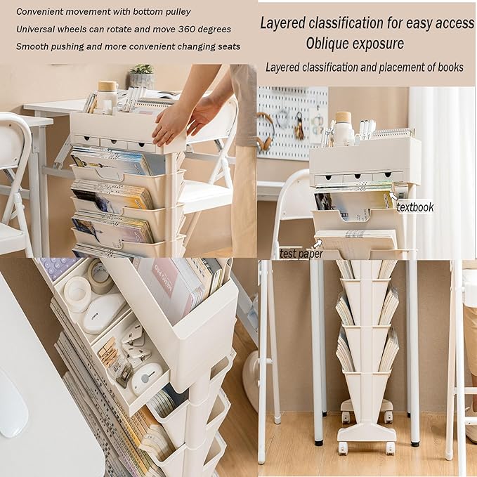 6-Tier Mobile Bookshelf with Wheels,Open Bookshelf and Over the Door OrganizerPack of 2, Door Hanging Organizer Storage, Miscellaneous Items Storage Rack Display Rack for Living Room(White and gray) - LeafyLoom