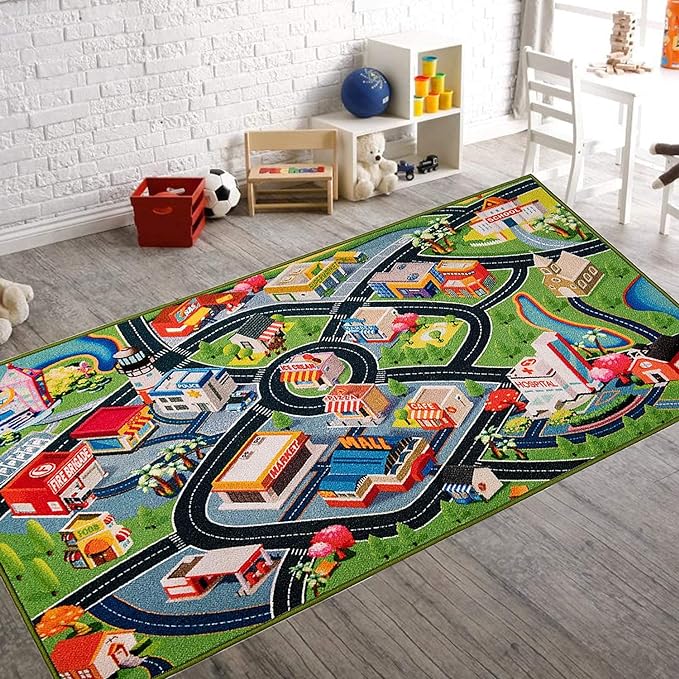 Car Mat for Kids Toy Cars 59X79 Inch Kids Rug,Car Rug Play Mat for Kids,Play Rug for Kids Playroom Bedroom,Road Traffic Kids Play Area Rug Non-Slip Backing, Kids Carpet Playmat Toddler Boys,Children - LeafyLoom