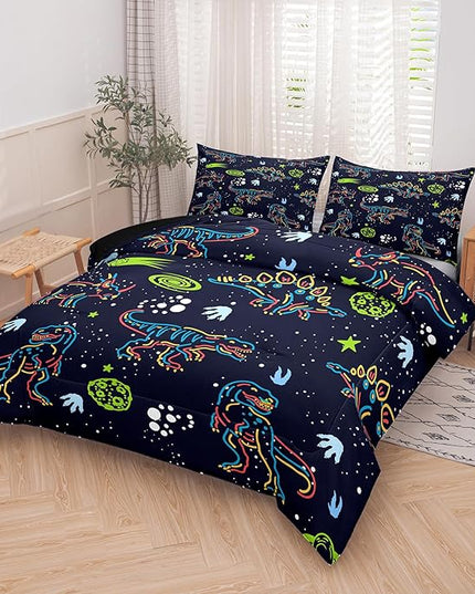 NINENINE Dinosaur Comforter Sets for Boys,Kids Dinosaur Bedding Set,Twin Size Bedding Sets for Boys Kids,Dark Blue Comforter Set with 1 Comforter 1 Pillowcase… - LeafyLoom