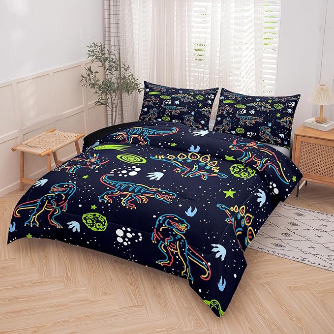 NINENINE Dinosaur Comforter Sets for Boys,Kids Dinosaur Bedding Set,Twin Size Bedding Sets for Boys Kids,Dark Blue Comforter Set with 1 Comforter 1 Pillowcase… - LeafyLoom