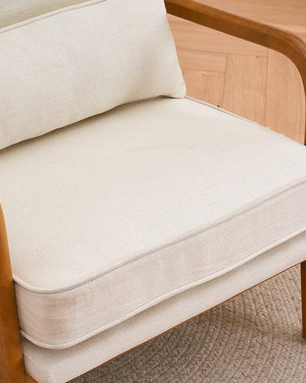 Bonnlo Beige Accent Chairs Set of 2, Upholstered Mid Century Modern Lounge Fabric Chairs Reading Chairs Side Sitting Chair Solid Wood Farmhouse Armchairs for Living Room, Bedroom, Guest Room - LeafyLoom