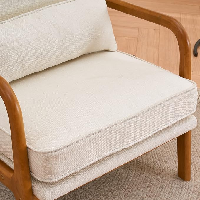 Bonnlo Beige Accent Chairs Set of 2, Upholstered Mid Century Modern Lounge Fabric Chairs Reading Chairs Side Sitting Chair Solid Wood Farmhouse Armchairs for Living Room, Bedroom, Guest Room - LeafyLoom