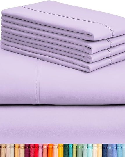 LuxClub 6 PC Full Sheet Set, Breathable Luxury Bed Sheets, Deep Pockets 18" Eco Friendly Wrinkle Free Cooling Bed Sheets Machine Washable Hotel Bedding Silky Soft - Lavender Full - LeafyLoom