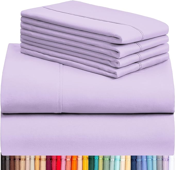 LuxClub 6 PC Full Sheet Set, Breathable Luxury Bed Sheets, Deep Pockets 18" Eco Friendly Wrinkle Free Cooling Bed Sheets Machine Washable Hotel Bedding Silky Soft - Lavender Full - LeafyLoom