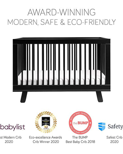 Babyletto Hudson 3-in-1 Convertible Crib with Toddler Bed Conversion Kit in Black, Greenguard Gold Certified - LeafyLoom
