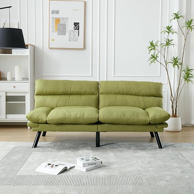 70.08" Modern Upholstered 2 Seaters Soft with Metal Feet,Accent Deep Seat Loveseat Double Sofas Couch w/Convertible Bed,for Dorm,Apartment,Studio,Office,Green - LeafyLoom