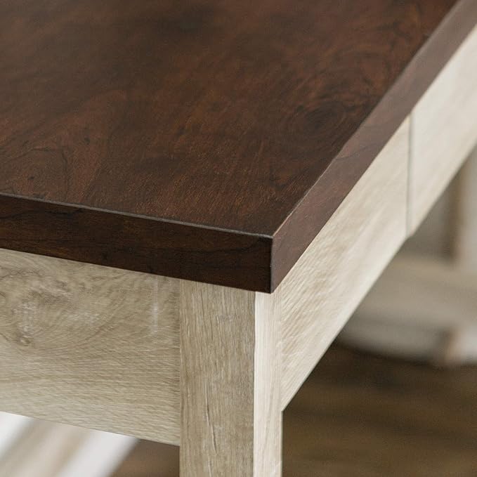 Walker Edison Rustic Farmhouse Wood Computer Writing Desk Home Office Workstation Small, 46 Inch, White Oak and Brown - LeafyLoom