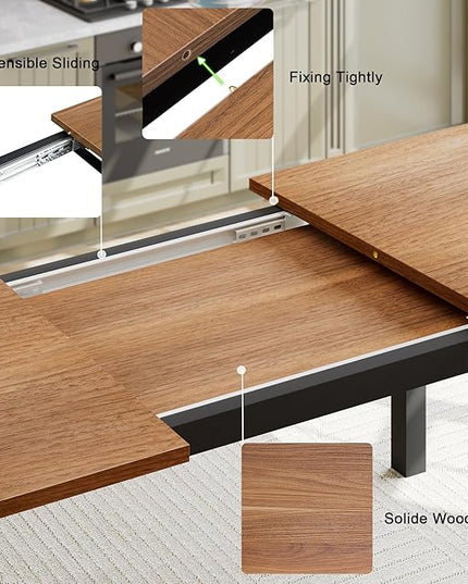 Feonase 63" Dining Table Set for 4-6, Extendable Dining Room Table with 2 Benches, 3 Pcs Kitchen Table for Small Space, Easy Clean, Walnut - LeafyLoom
