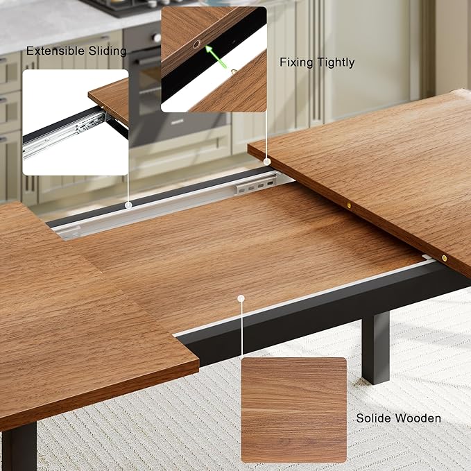 Feonase 63" Dining Table Set for 4-6, Extendable Dining Room Table with 2 Benches, 3 Pcs Kitchen Table for Small Space, Easy Clean, Walnut - LeafyLoom