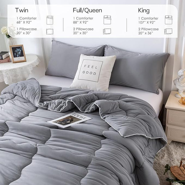COTTEBED Ultra-Soft King Size Comforter Set, California Cal King Jersey Knit T-Shirt Feel Cozy Durable Cozy Fully Breathable Quilt Bedding Down Blanket and Pillowcase for All Season Use, Dark Gray - LeafyLoom