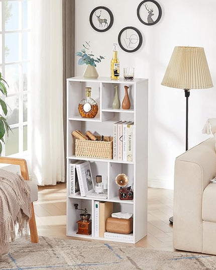 VECELO 42" Modern White Bookshelf, 7 Cube Organizer Bookcase,Fits Tallest Hardcovers, Horizontal Available,Floor Standing Display,Easy Assembly, Pearl White - LeafyLoom