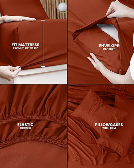 Utopia Bedding King Bed Sheets Set - 4 Piece Bedding - Brushed Microfiber - Shrinkage and Fade Resistant - Easy Care (King, Terracotta Orange) - LeafyLoom