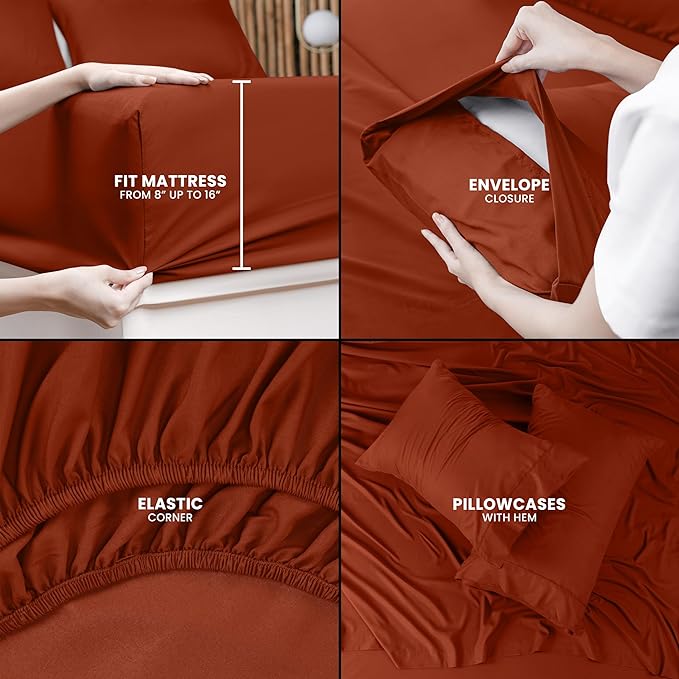 Utopia Bedding King Bed Sheets Set - 4 Piece Bedding - Brushed Microfiber - Shrinkage and Fade Resistant - Easy Care (King, Terracotta Orange) - LeafyLoom