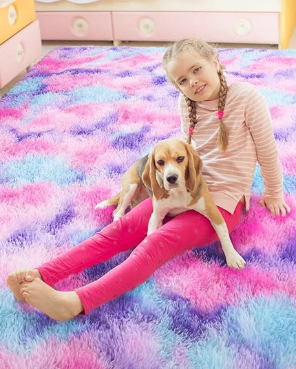 AROGAN Soft Rainbow Area Rugs for Girls Room 3x5 Feet, Fluffy Cute Colorful Princess Carpet for Kids Teens Nursery Toddler,Bedroom Hot Pink - LeafyLoom