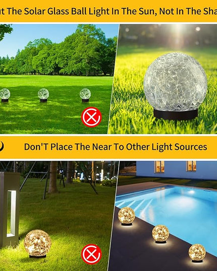 Solar Globe Lights Outdoor Waterproof-Solar Balls for Garden-Cracked Glass Ball Solar Lights Outdoor-Solar Orbs for Outside-Outdoor Decorations for Patio and Yard Lawn Backyard Decor JKIMK