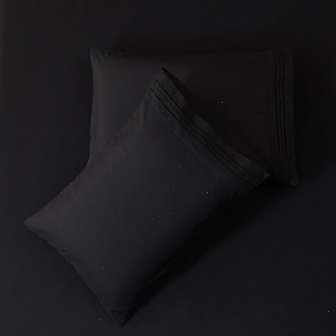 SONORO KATE Bed Sheet Set Super Soft Microfiber 1800 Thread Count Luxury Egyptian Sheets 18-Inch Deep Pocket Wrinkle-4 Piece(King Black) - LeafyLoom