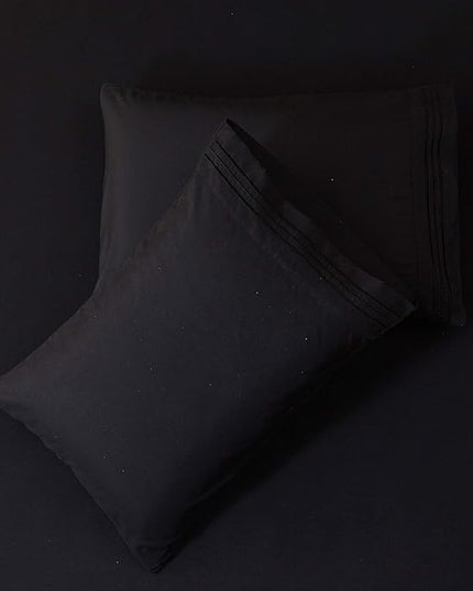 SONORO KATE Bed Sheet Set Super Soft Microfiber 1800 Thread Count Luxury Egyptian Sheets 18-Inch Deep Pocket Wrinkle-4 Piece(California King Black) - LeafyLoom