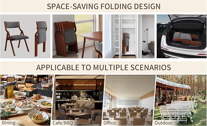 Ball & Cast Padded Folding Chairs 2 Pack,Solid Wood Frame,18" Seat Height,Space Saving,Easy to CarrySuitable for dining room, bedroom and outdoor, Light gray - LeafyLoom