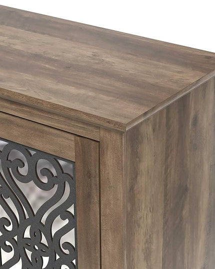 Galano Calidia 2 Door Sideboard, Kitchen Storage Sideboard Buffet Cabinet Console with Acrylic Mirror Doors & Adjustable Shelves, 15.67" D x 32.36" W x 29.29" H, Knotty Oak - LeafyLoom