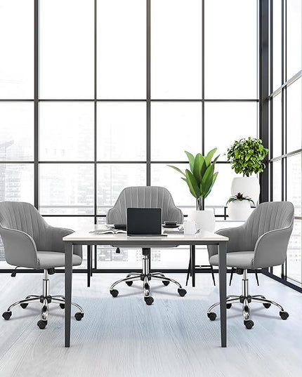 Yaheetech Modern Velvet Desk Chair Vanity Chair Height-Adjustable Swivel Computer Chair for Makeup Room Living Room Bedroom Soft Upholstered Office Chair Light Gray - LeafyLoom