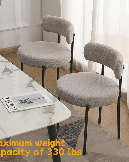 EDWELL Grey Dining Chairs Set of 6, Mid Century Modern Dining Room Chairs with 3.94” Cushions, Round Upholstered Boucle Chairs with Black Metal Legs for Kitchen, Living Room - LeafyLoom