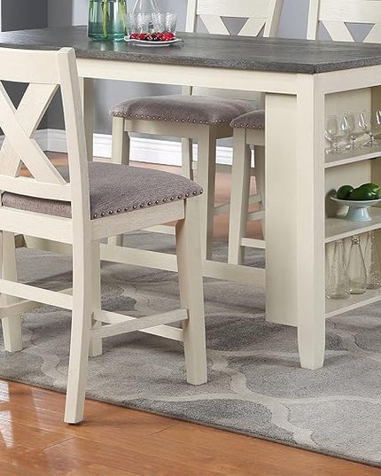 NicBex 60Inch Rectangular Dining Table,Counter Height Kitchen Table with Solid Wood Tabletop and Storage Shelves for 4 to 6,Dining Room Table for Kitchen,Small Space,Dining Living Room,Off White - LeafyLoom