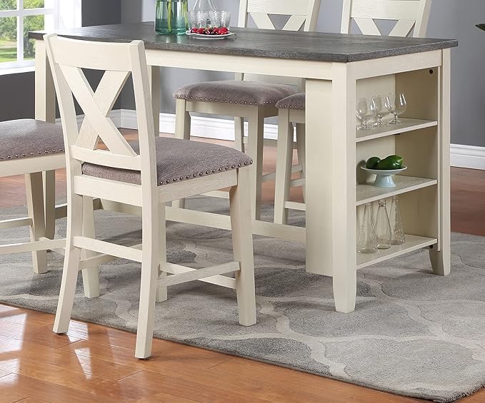 NicBex 60Inch Rectangular Dining Table,Counter Height Kitchen Table with Solid Wood Tabletop and Storage Shelves for 4 to 6,Dining Room Table for Kitchen,Small Space,Dining Living Room,Off White - LeafyLoom