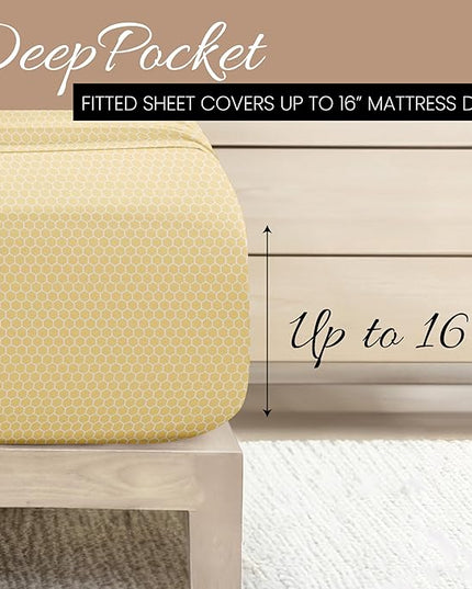 3 Piece Twin Bedding Sheet Set (Yellow Geometric) - Sleep Better Than Ever with These Ultra-Soft & Cooling Bed Sheets for Your Twin Size Bed - Deep Pocket Fits 16" Mattress - LeafyLoom