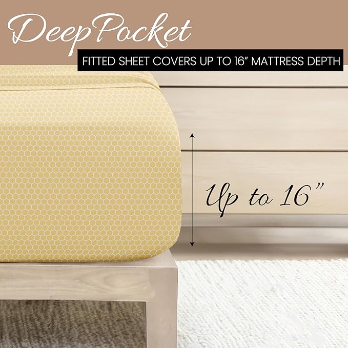 3 Piece Twin Bedding Sheet Set (Yellow Geometric) - Sleep Better Than Ever with These Ultra-Soft & Cooling Bed Sheets for Your Twin Size Bed - Deep Pocket Fits 16" Mattress - LeafyLoom