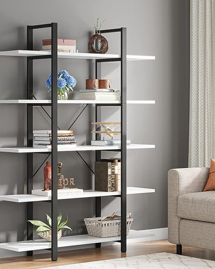 Tribesigns 5-Tier Bookshelf, Vintage Industrial Style Bookcase 72 H x 12 W x 47L Inches, White - LeafyLoom