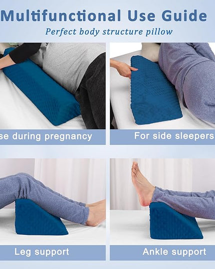 Wedge Pillow for Side Sleeping, Body Positioning Foam Wedge Pillow, Side Wedge Pillow for Sleeping Non-Slip Back Positioning Pillow for Bed Sore Wedge (Blue) - LeafyLoom